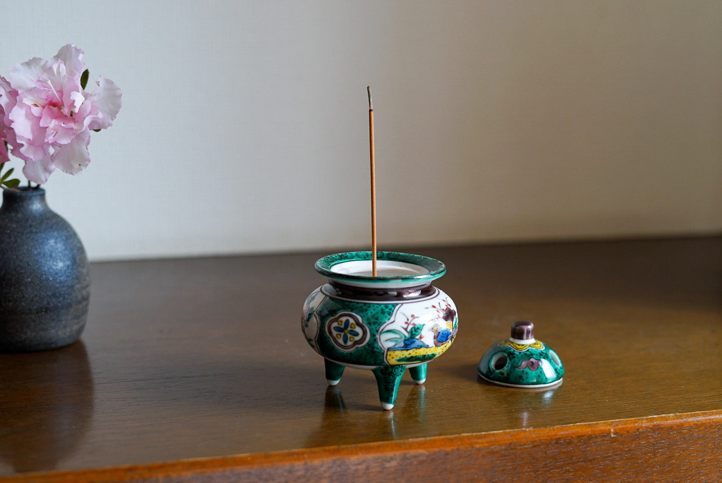 豆香炉 3号|青九谷花鳥(木箱入り)